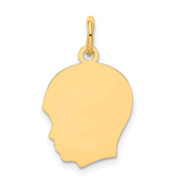 14k Plain Medium .009 Gauge Facing Left Engravable Boy Head Charm XM110/09