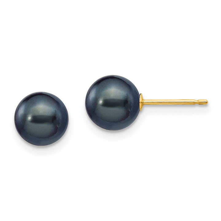 14k 7-8mm Black Round Freshwater Cultured Pearl Stud Post Earrings X70PB