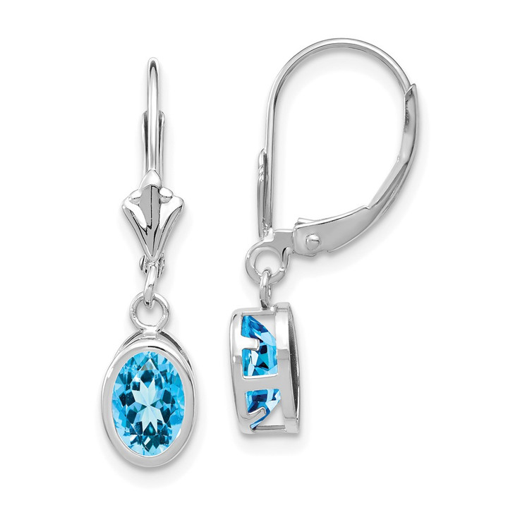 14k White Gold 7x5mm Oval Blue Topaz Leverback Earrings XLB106WBT