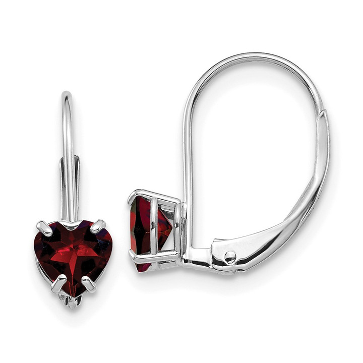 14k White Gold 5mm Heart Garnet Leverback Earrings XLB120WGA