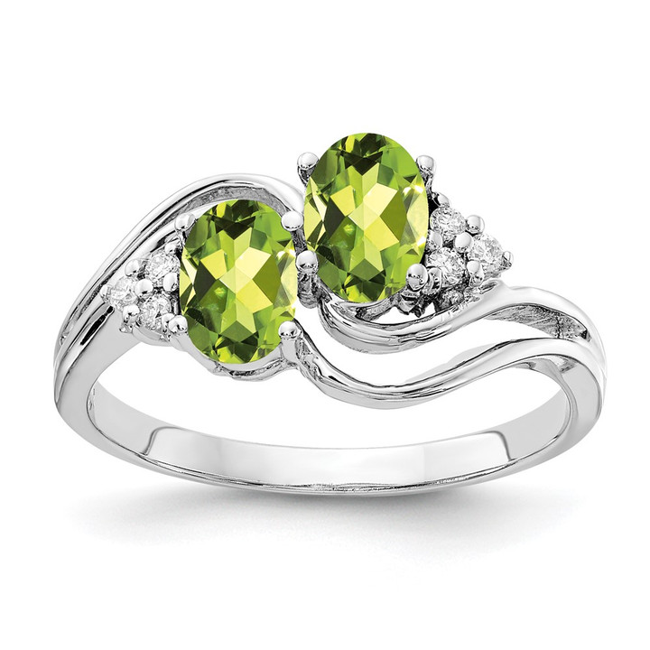14k White Gold 6x4mm Oval Peridot AAA Diamond ring Y4618PE/AAA