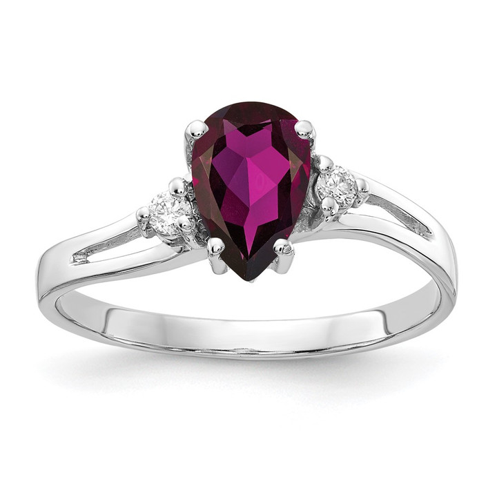 14k White Gold 7x5mm Pear Rhodolite Garnet VS Diamond ring Y4626RG/VS