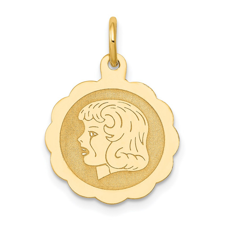 14k Girl Head on .013 Gauge Engravable Scalloped Disc Charm XM68/13