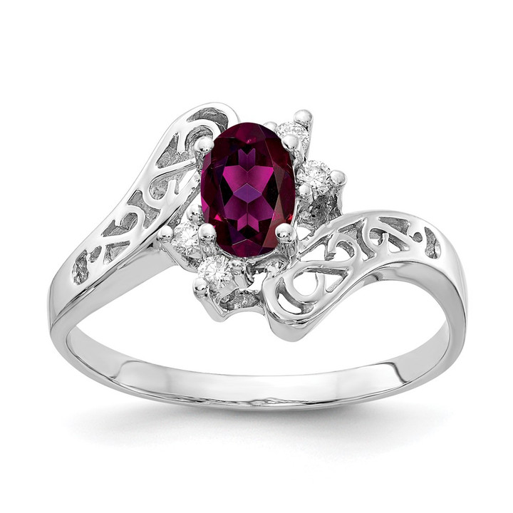 14k White Gold 6x4mm Oval Rhodolite Garnet A Diamond ring X9734RG/A