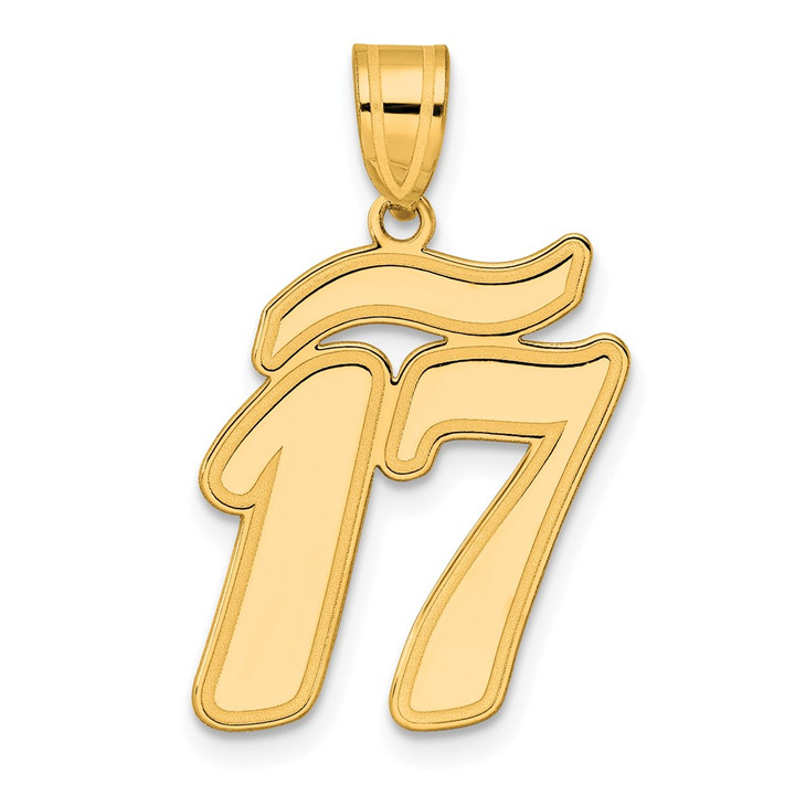 14k Brushed Border Script Number 17 Pendant SCN17