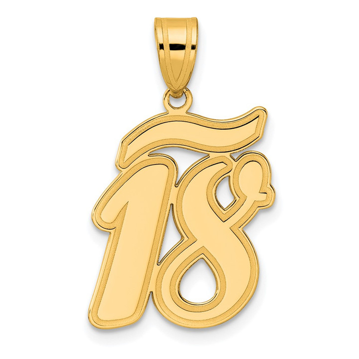 14k Brushed Border Script Number 18 Pendant SCN18