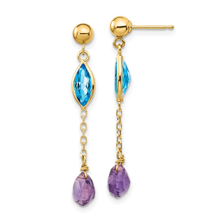 14K Amethyst and Blue Topaz Post Earrings YE1368