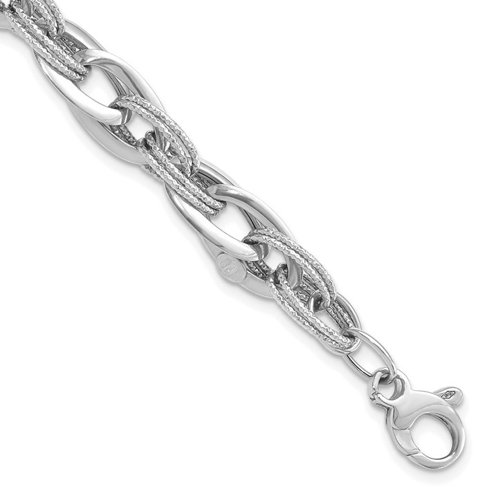 14k White Gold Polished and Textured Fancy Link 8in Bracelet SF2362-8
