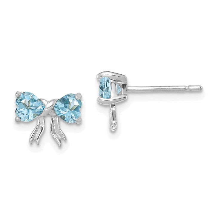 14k White Gold Polished Light Swiss Blue Topaz Bow Post Earrings XBS578
