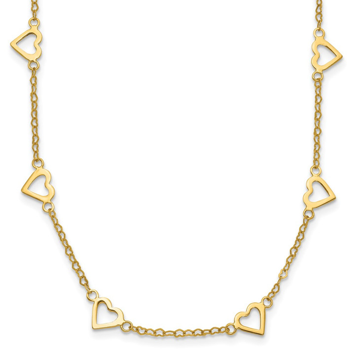 14k Polished Open Hearts on Heart Link 16in Necklace SF2468-16