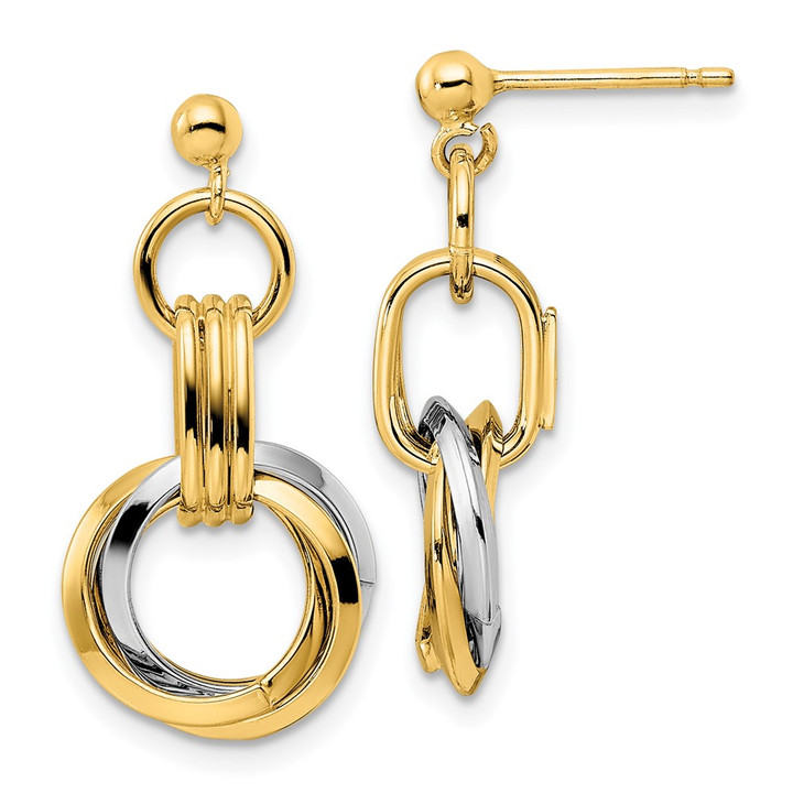 14K Two-tone Polished Intertwined Circles Post Dangle Earrings SF2925E
