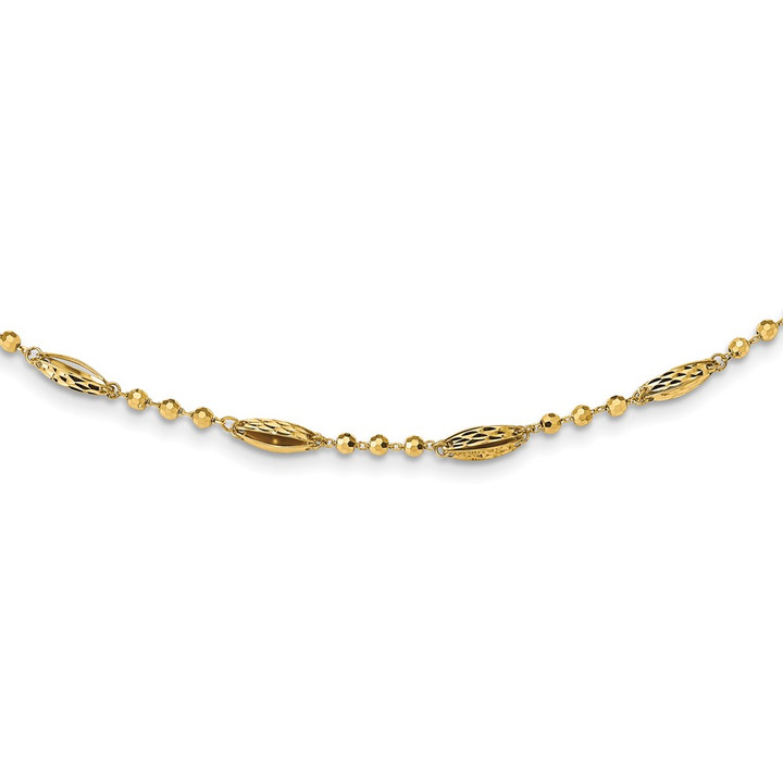 14K Polished D/C and Textured Fancy Beaded 17in Necklace SF2932-17