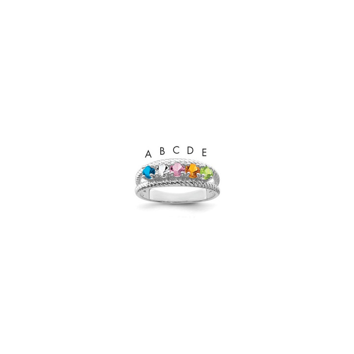 Sterling Silver Rhodium-plated Synthetic 5 Stone Mother's Ring XMR8/5SS