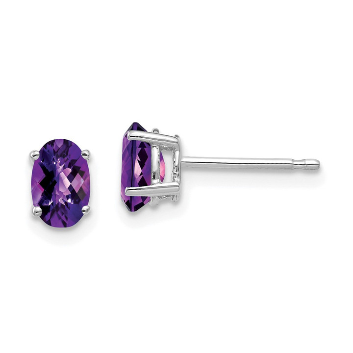 14k White Gold 6x4mm Oval Amethyst Checker Earrings XE86WAC