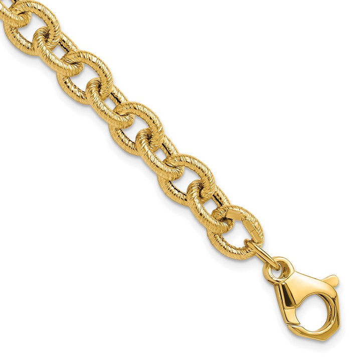 14K Polished and Textured Fancy Link Bracelet SF2971-8
