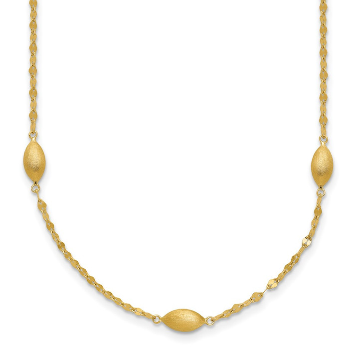 14k Diamond-cut w/Satin Oval Beads Necklace SF2754-18
