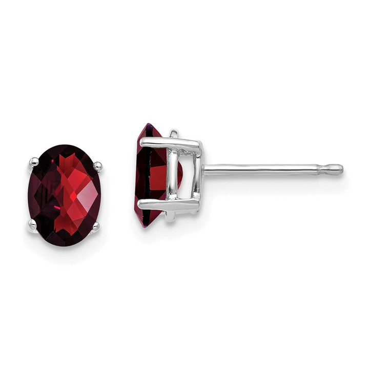 14k White Gold 7x5mm Oval Garnet Checker Earrings XE87WGC