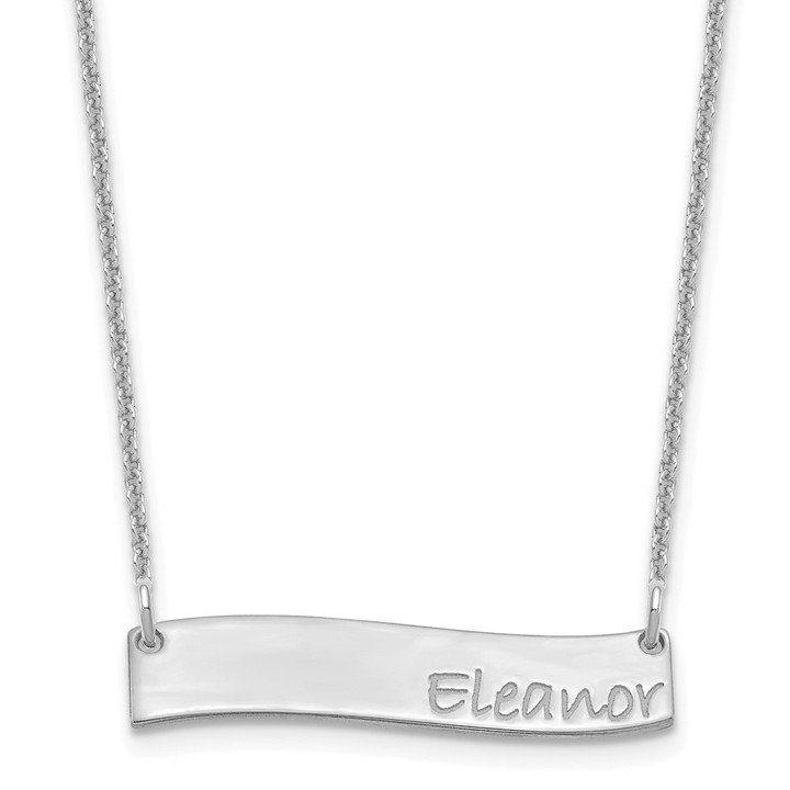 14k White Gold Small BRADLEY HAND Curved Bar Necklace XNA1074W