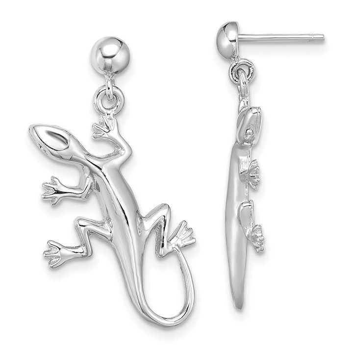14K White Gold Polished Gecko Dangle Earrings TE674W
