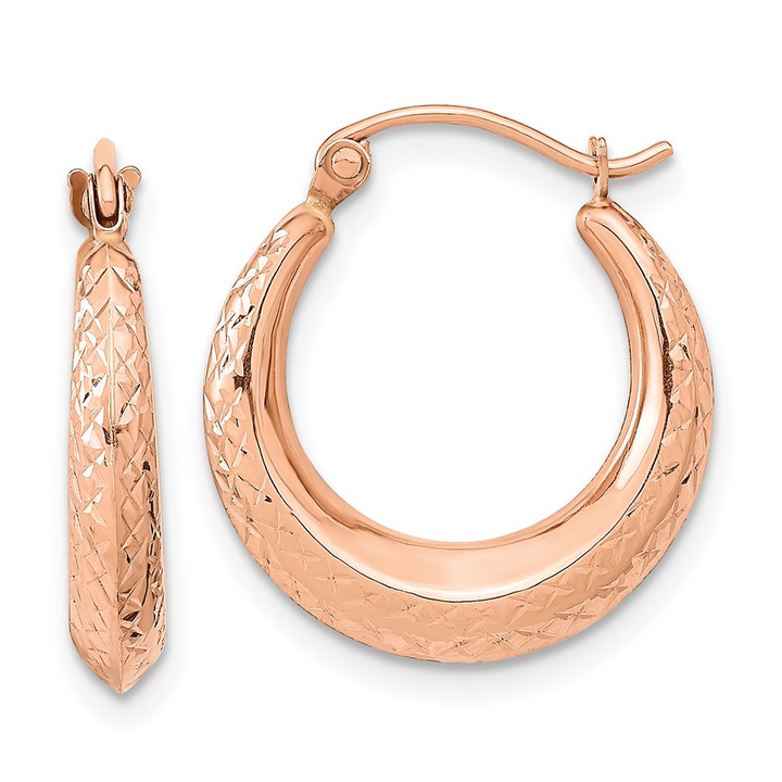14K Rose Gold Textured Hollow Hoop Earrings TF1206