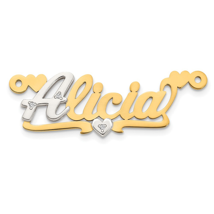 14k Two-tone 3D with Hearts Diamond Name Plate XNA222T