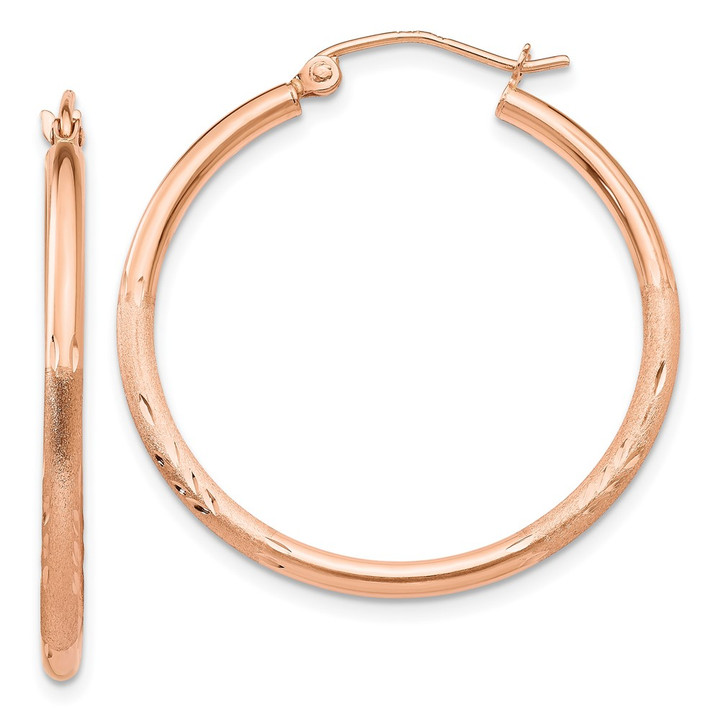14k Rose Gold Lightweight Satin Diamond Cut Hoop Earrings TF758