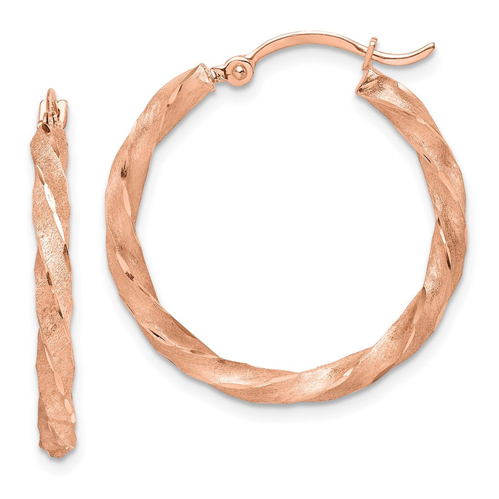 14K Rose Gold Twisted Satin Diamond-Cut Hoop Earrings TF1471
