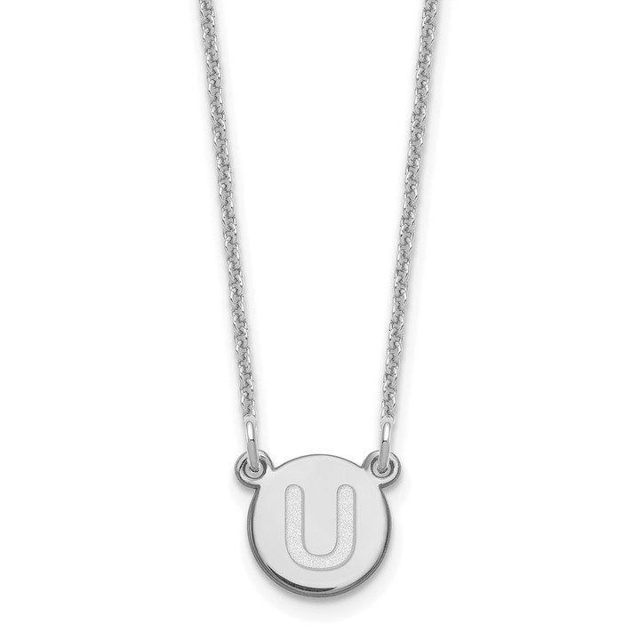 14kw Tiny Circle Block Letter U Initial Necklace XNA722W/U