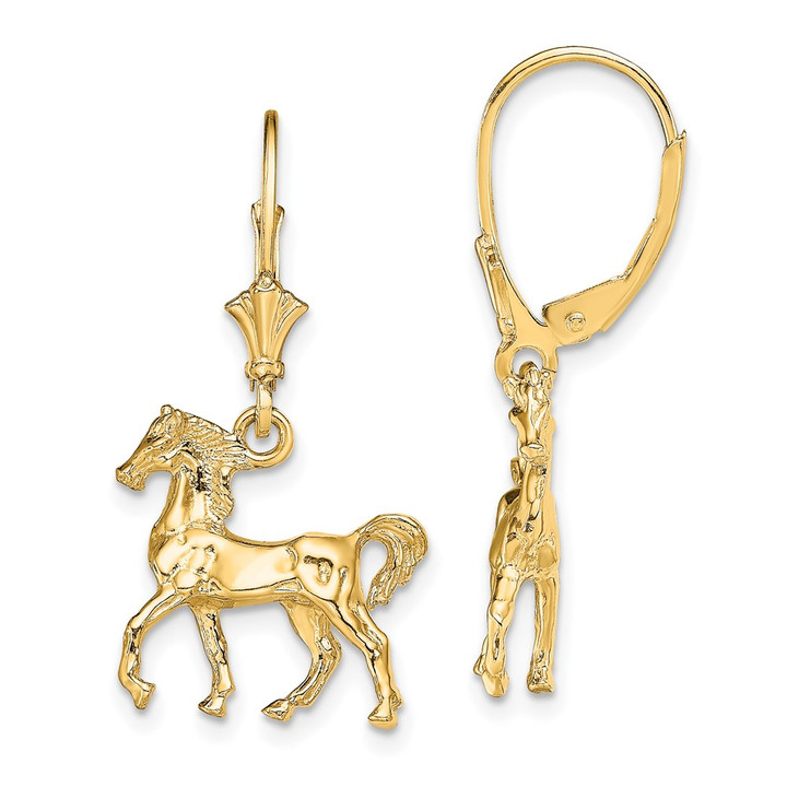 14K 3-D Polished Leverback Horse Earrings TF1785