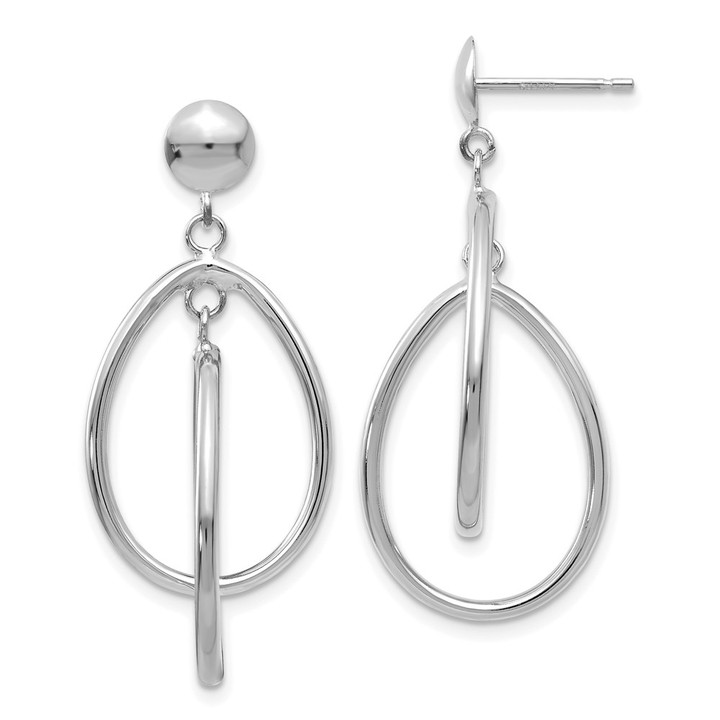 14k White Gold Polished Oval Dangle Post Earrings TL130