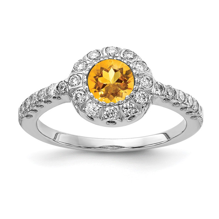 14k White Gold 5mm Citrine AA Diamond ring X9641CI/AA