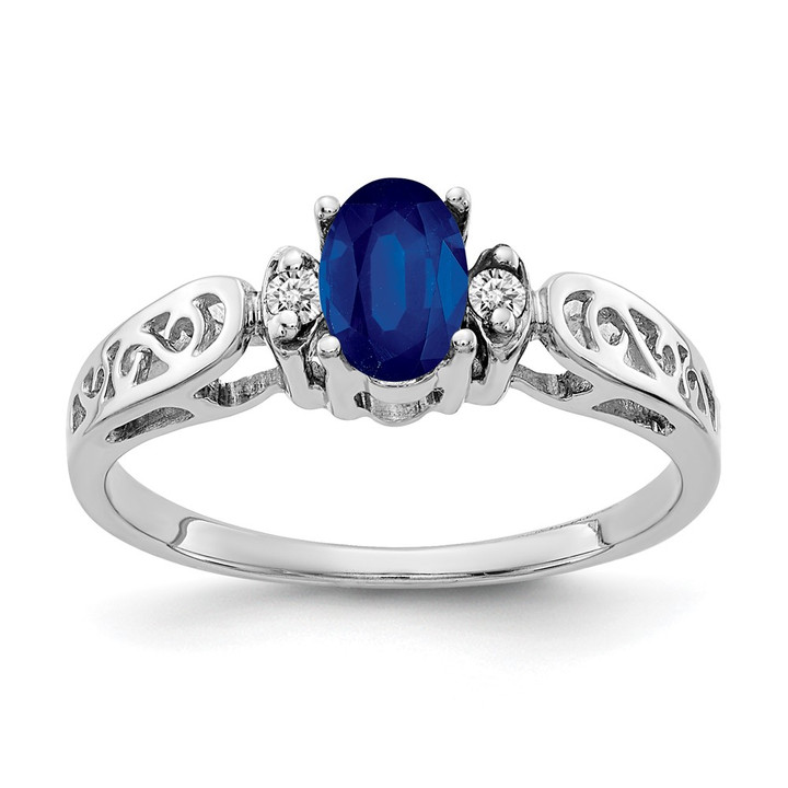 14k White Gold 6x4mm Oval Sapphire AA Diamond ring X9735S/AA