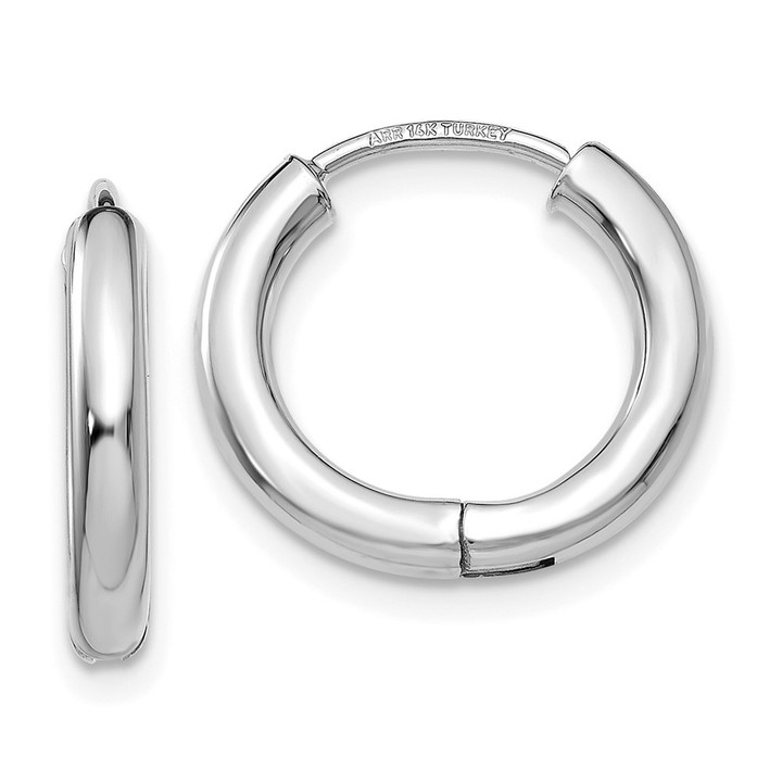 14K White Gold Polished Hollow Hinged Hoop Earrings TL611