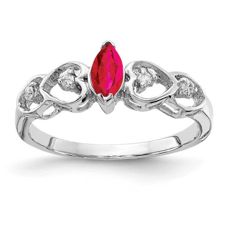 14k White Gold 6x3mm Marquise Ruby AA Diamond ring X9699R/AA