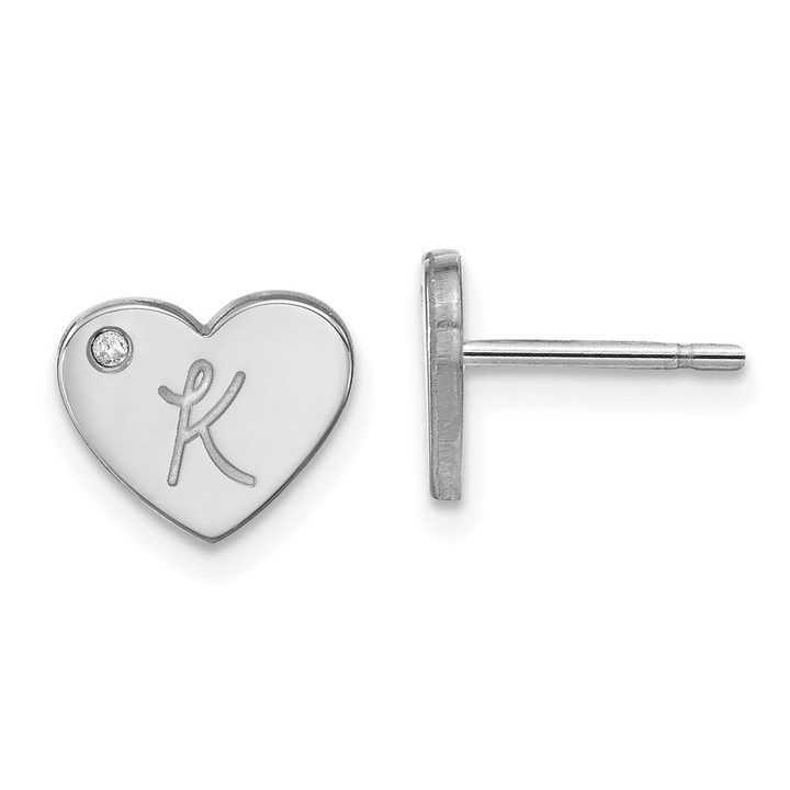 14KW Initial Heart with Diamond Post Earrings XNE149W