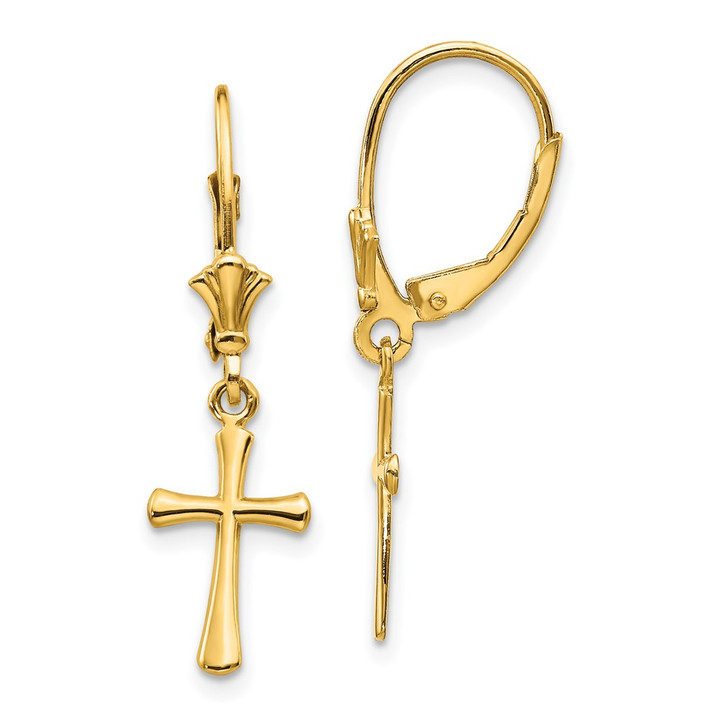 14k Polished Cross Leverback Earrings TF1924