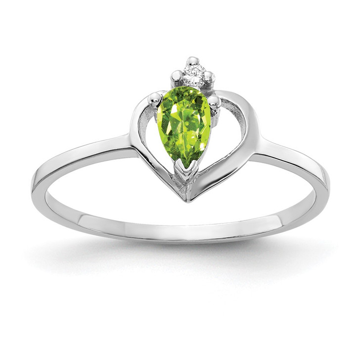 14k White Gold 5x3mm Pear Peridot VS Diamond ring X9715PE/VS
