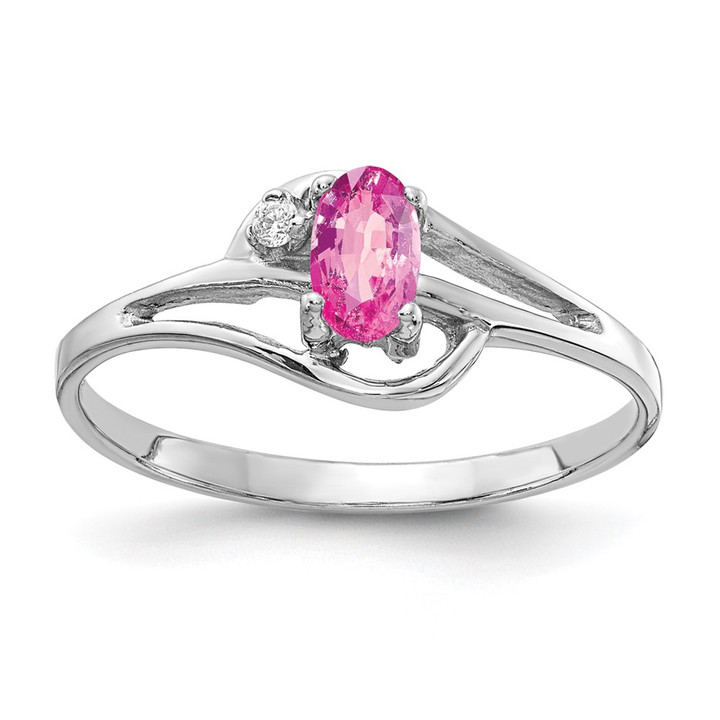 14k White Gold 5x3mm Oval Pink Sapphire AAA Diamond ring X9713SP/AAA