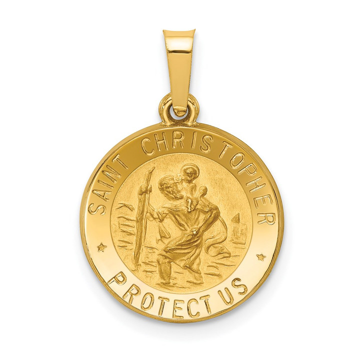 14k Polished and Satin St. Christopher Medal Hollow Pendant XR1298