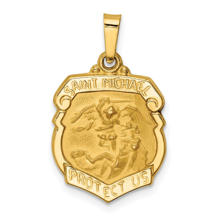 14k Polished and Satin St Michael Badge Medal Hollow Pendant XR1314
