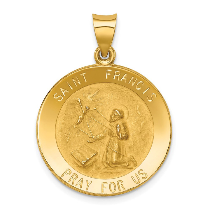 14k Polished and Satin St Francis Medal Hollow Pendant XR1323