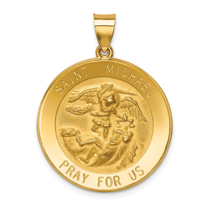 14k Polished and Satin St Michael Medal Hollow Pendant XR1365