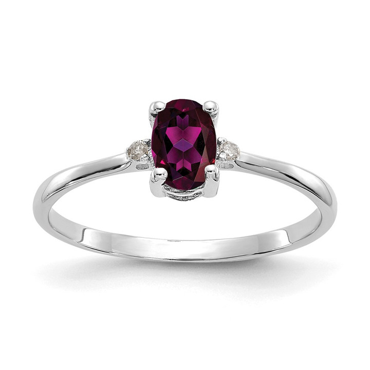 14k White Gold Diamond & Rhodolite Garnet Birthstone Ring XBR219