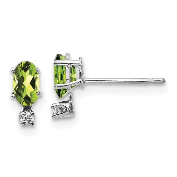 14K White Gold Diamond and Peridot Birthstone Earrings XBE187W