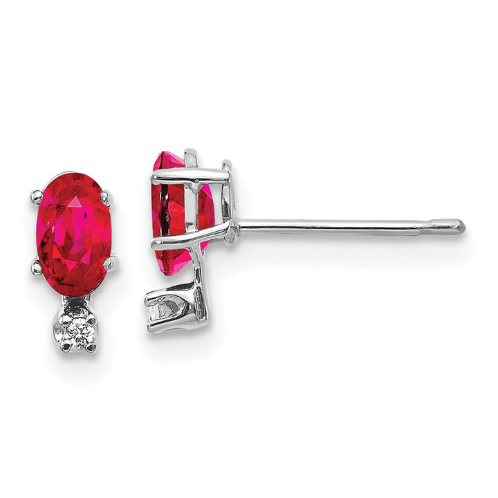 14K White Gold Diamond and Ruby Birthstone Earrings XBE186W
