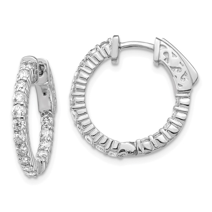 14k White Gold Diamond Round Hoop w/Safety Clasp Earrings XE1990WAA