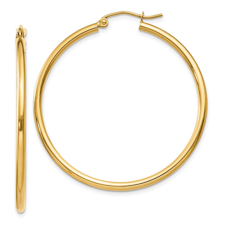 10K Polished 2mm Tube Hoop Earrings 10T919