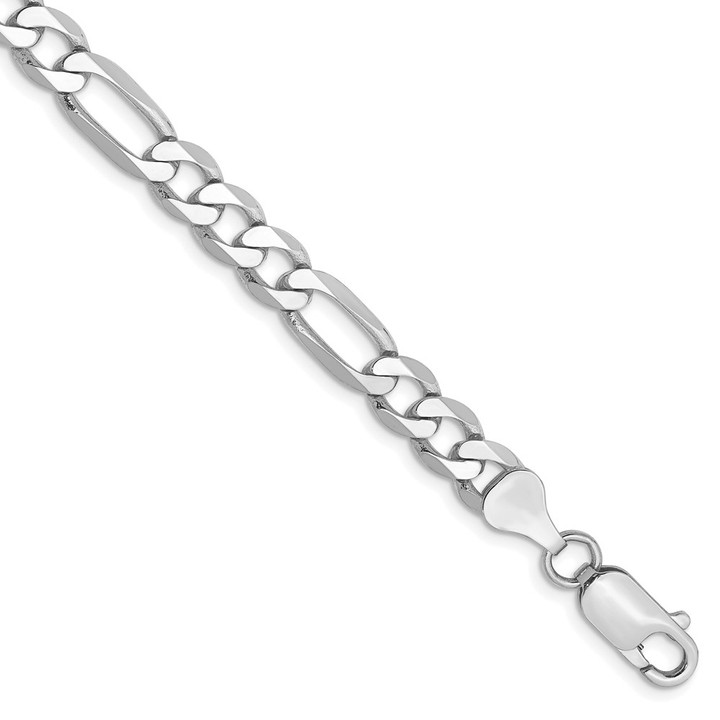 14K White Gold 9 inch 6mm Flat Figaro with Lobster Clasp Chain WFIG160-9