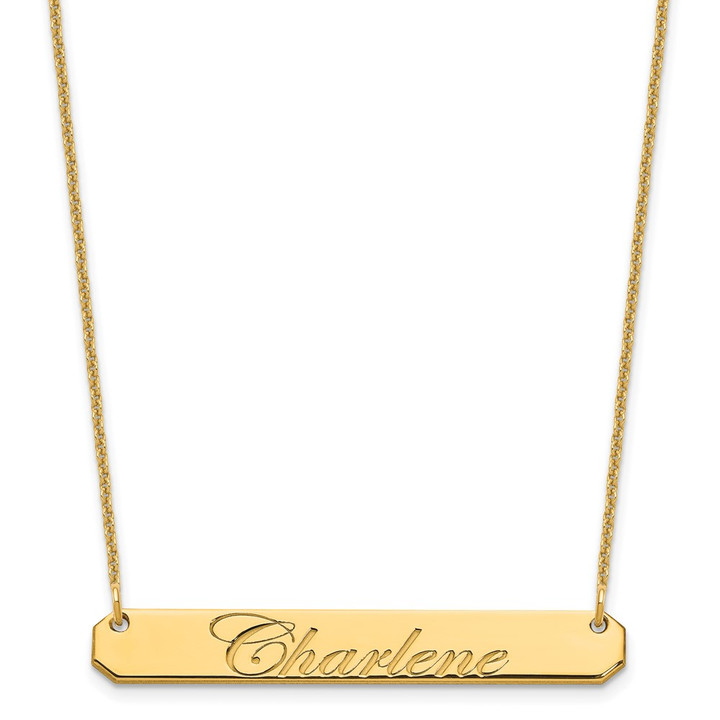 10k Yellow Gold Medium EDWARDIAN SCRIPT Bar Necklace 10XNA1220Y