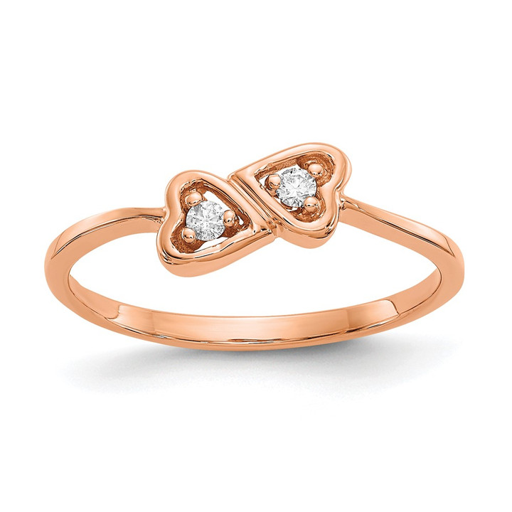 14k Rose Gold Polished AA Diamond Heart Ring Y1794AA